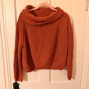 Cozy Orange Cowl Neck Knit Sweater